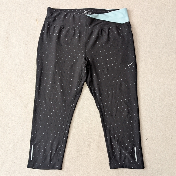 Nike Running Dri-Fit Micro Polka Dot Capri Leggings Black/Mint Women's Size L - Picture 2 of 16